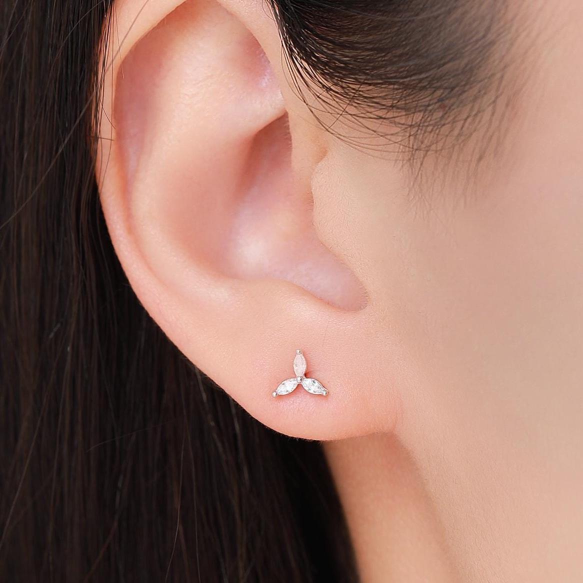 Three Marquise CZ Stud Earrings in Sterling Silver, Silver, Gold or Rose Gold, Three CZ Earrings, Trinity Earrings