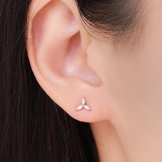 Three Marquise CZ Stud Earrings in Sterling Silver, Silver, Gold or Rose Gold, Three CZ Earrings, Trinity Earrings