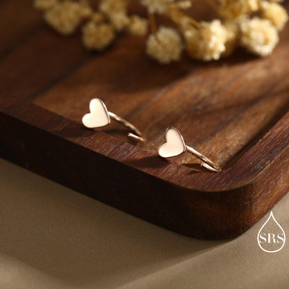 Tiny Heart Huggie Hoop Earrings in Sterling Silver, Silver, Gold or Rose Gold, Dainty Little Heart Open Threader, Threader Hoop Earrings