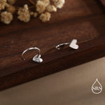 Tiny Heart Huggie Hoop Earrings in Sterling Silver, Silver, Gold or Rose Gold, Dainty Little Heart Open Threader, Threader Hoop Earrings