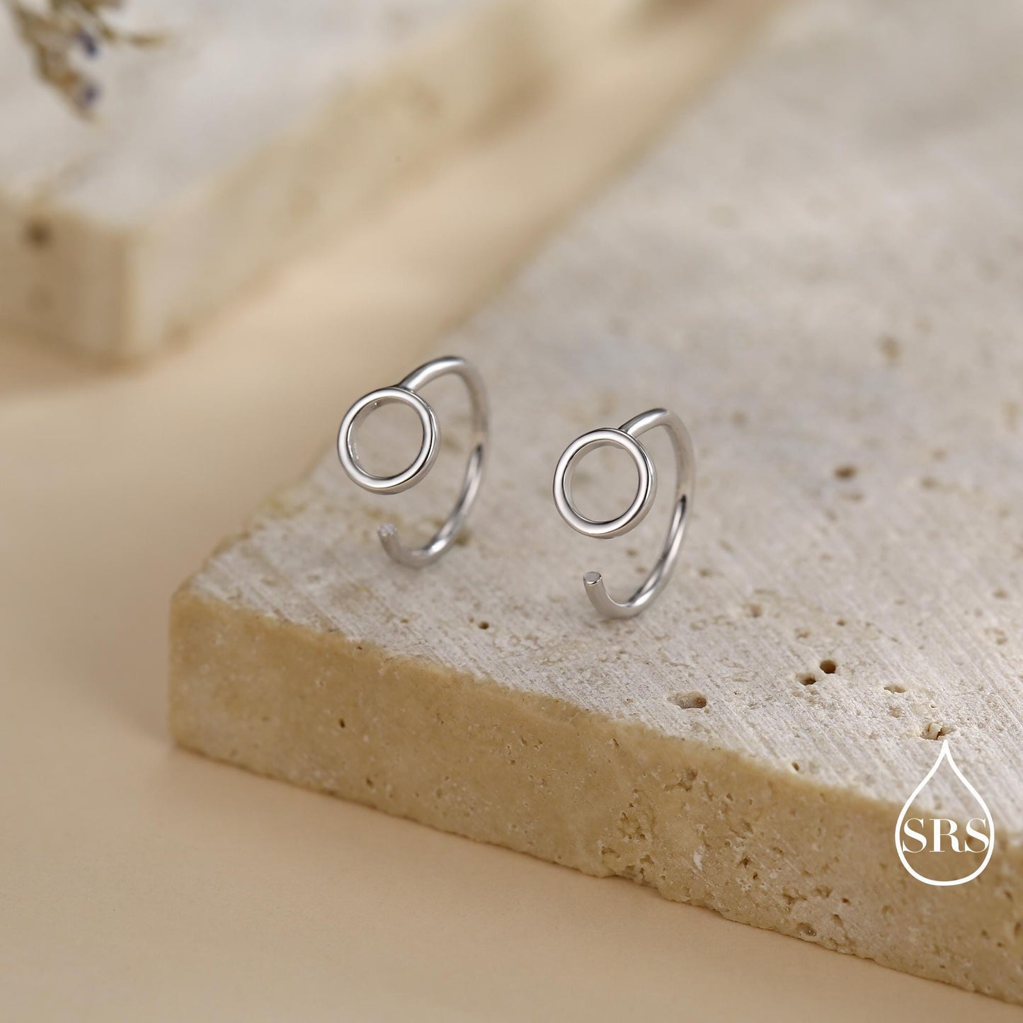 Tiny Circle Huggie Hoop Earrings in Sterling Silver, Circle Earrings, Open Hoops, Pull-Through Threader Earrings, Half Hoop Earrings