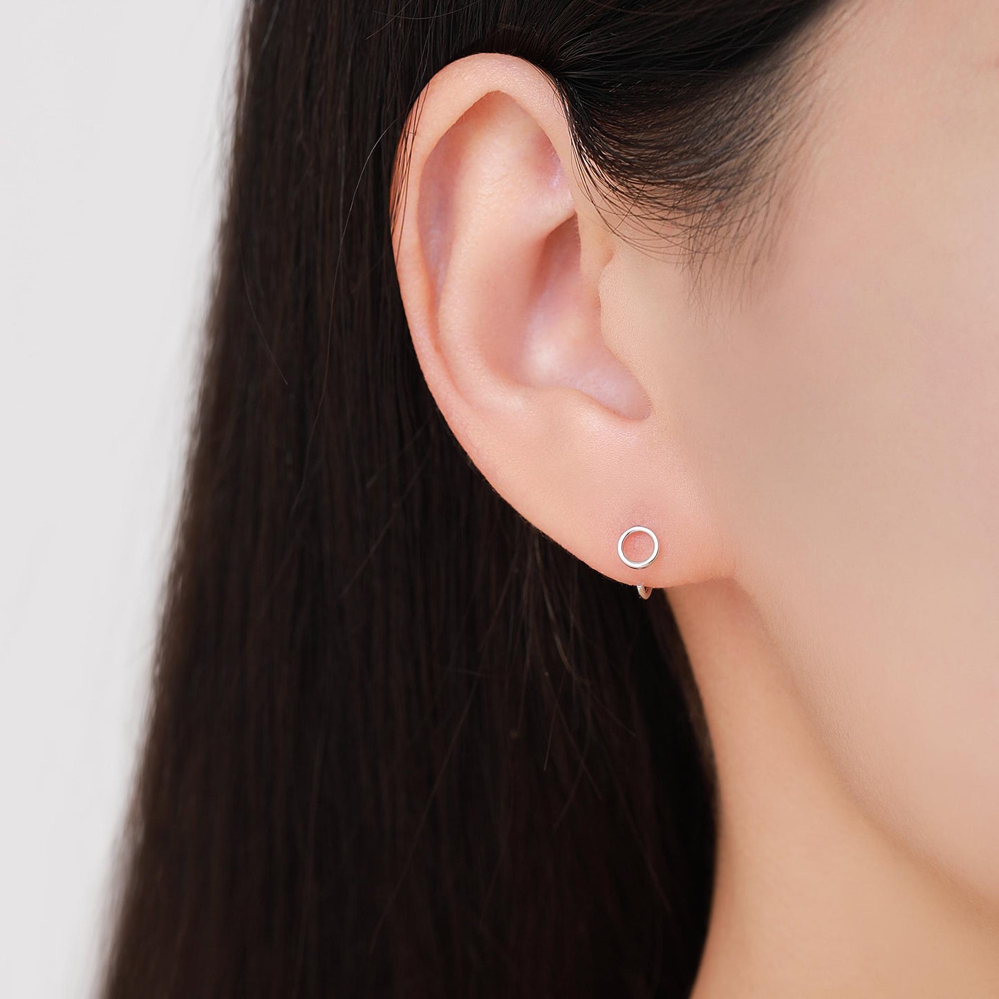 Tiny Circle Huggie Hoop Earrings in Sterling Silver, Circle Earrings, Open Hoops, Pull-Through Threader Earrings, Half Hoop Earrings