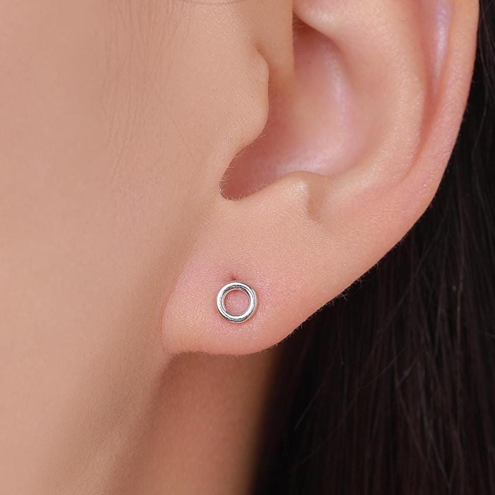 Sterling Silver Minimalist Open Circle Stud Earrings in Sterling Silver - Minimalist Geometric Design, Silver, Gold or Rose Gold