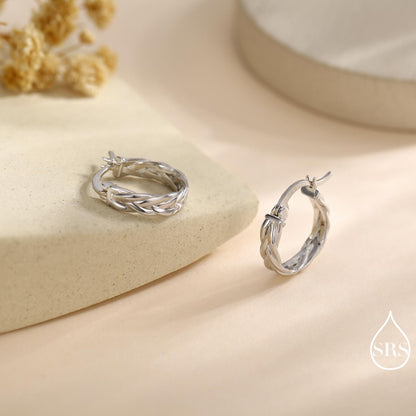 Braided Hoop Earrings in Sterling Silver, Silver or Gold or Rose Gold, Twist Hoops, Braid Geometric Hoop Earrings, 10mm Inner Diameter