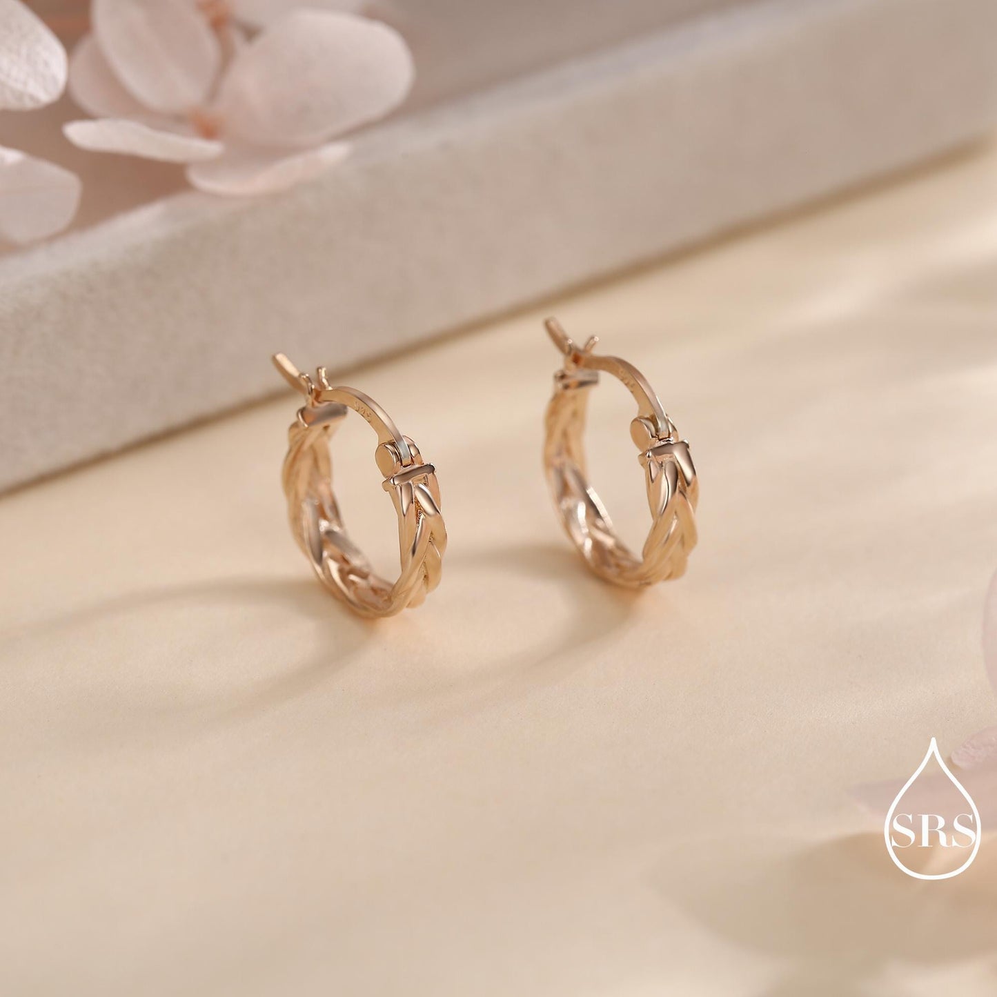 Braided Hoop Earrings in Sterling Silver, Silver or Gold or Rose Gold, Twist Hoops, Braid Geometric Hoop Earrings, 10mm Inner Diameter