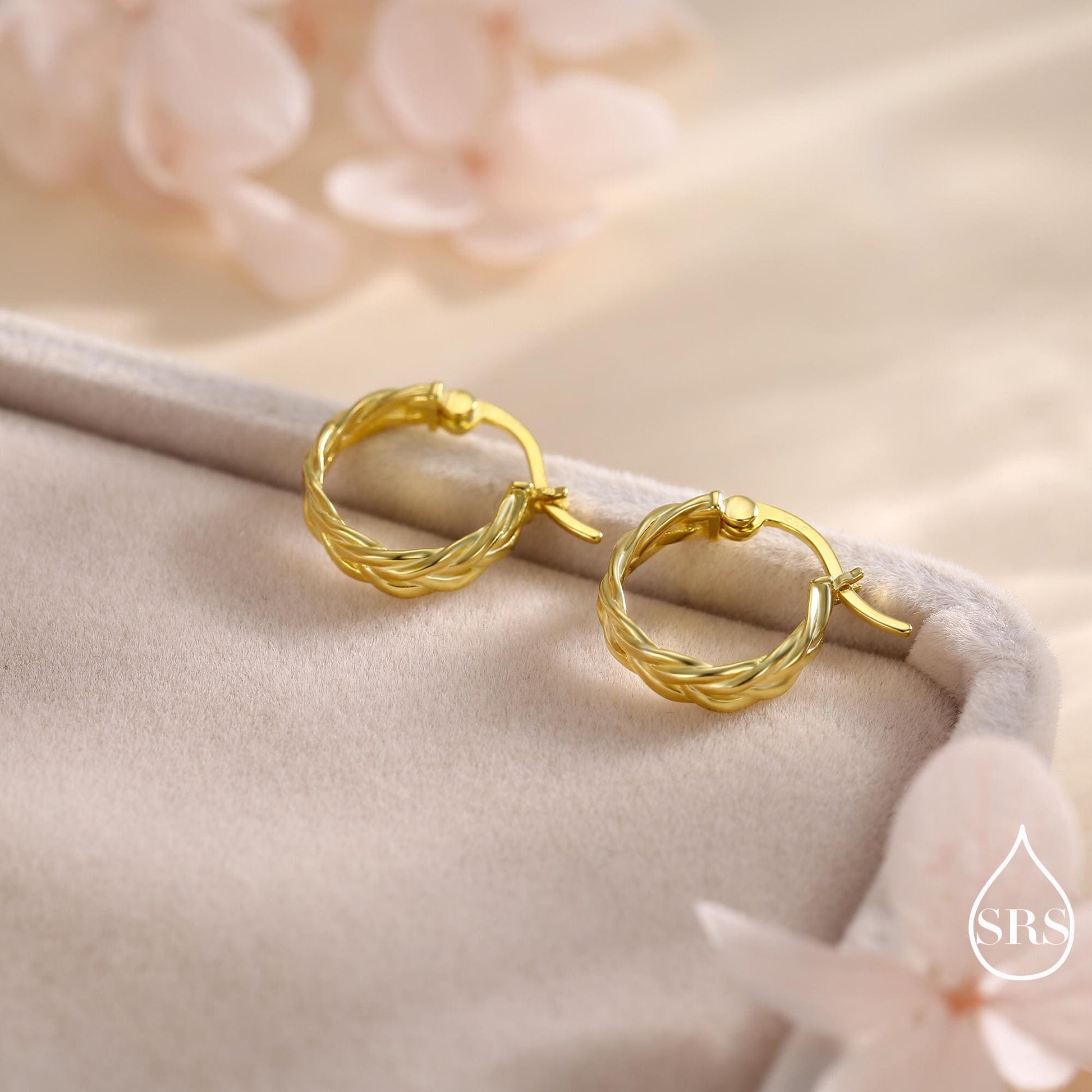 Braided Hoop Earrings in Sterling Silver, Silver or Gold or Rose Gold, Twist Hoops, Braid Geometric Hoop Earrings, 10mm Inner Diameter