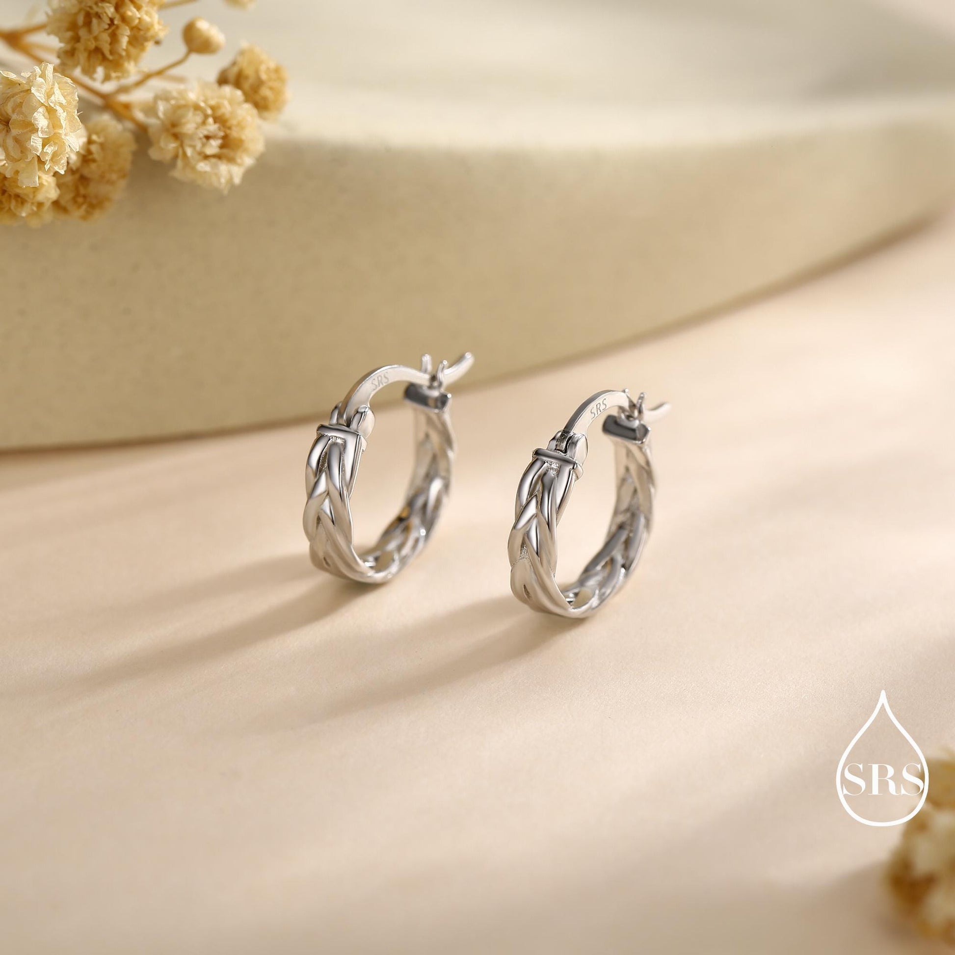 Braided Hoop Earrings in Sterling Silver, Silver or Gold or Rose Gold, Twist Hoops, Braid Geometric Hoop Earrings, 10mm Inner Diameter