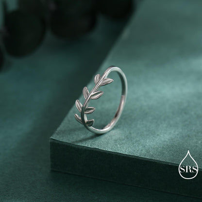 Sterling Silver Olive Leaf Ring, Dainty Leaf Ring, Olive Branch Nature Inspired Jewellery US 5 - 8