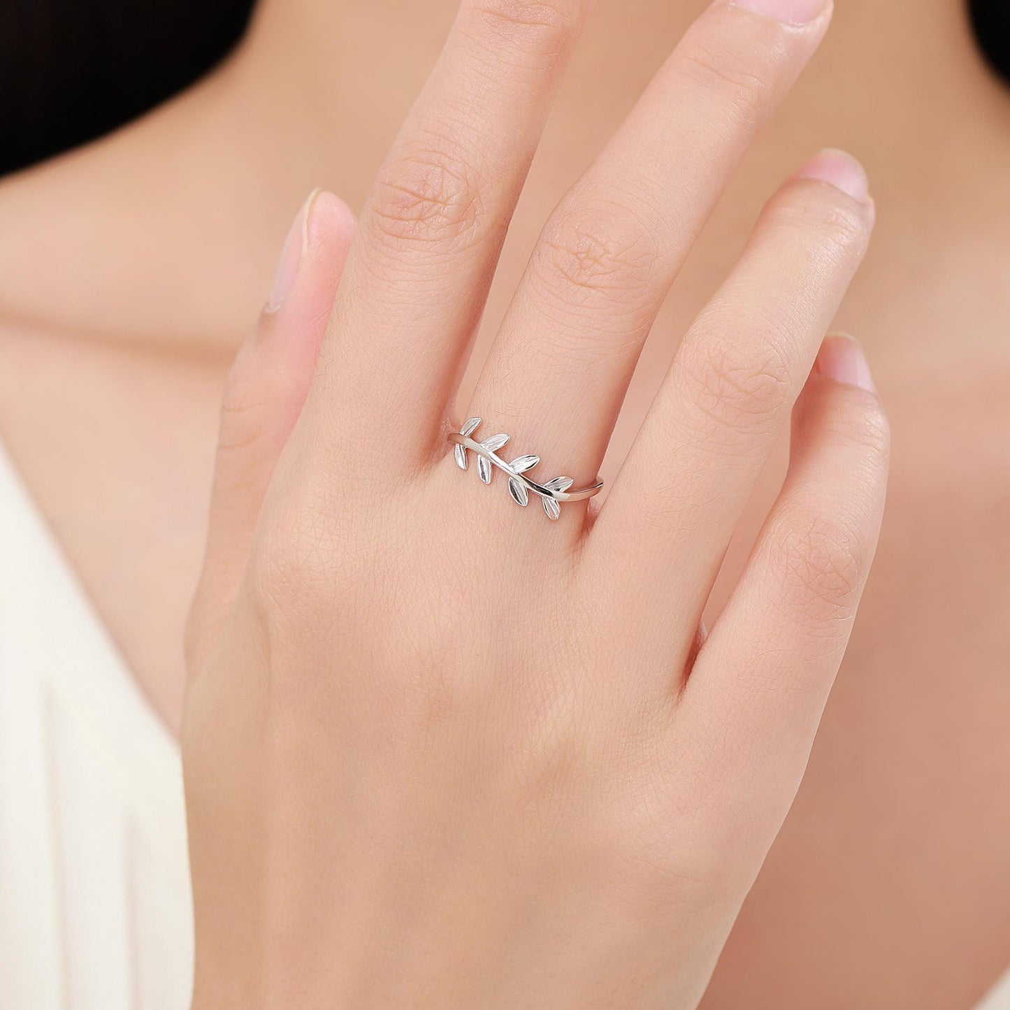 Sterling Silver Olive Leaf Ring, Dainty Leaf Ring, Olive Branch Nature Inspired Jewellery US 5 - 8