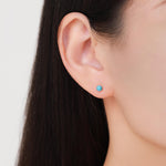 Sterling Silver Turquoise Stud Earrings, 3 or 4mm, Blue or Green Turquoise Gemstone, Bezel, Minimalist December Birthstone