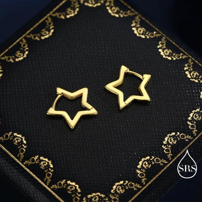 Star Huggie Hoop in Sterling Silver, Silver or Gold, Fun Star Hoop Earrings, Star Earrings