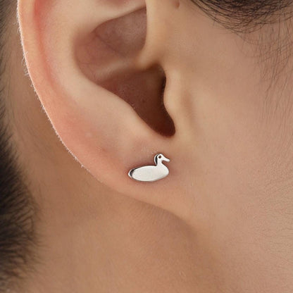 Mismatched Chicken and Duck Stud Earrings in Sterling Silver, Asymmetric Duck and Chicken Earrings, Bird Earrings, Farm Earrings