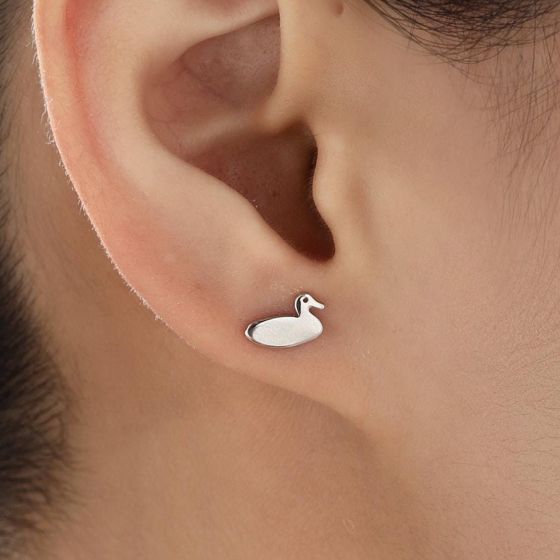 Mismatched Chicken and Duck Stud Earrings in Sterling Silver, Asymmetric Duck and Chicken Earrings, Bird Earrings, Farm Earrings