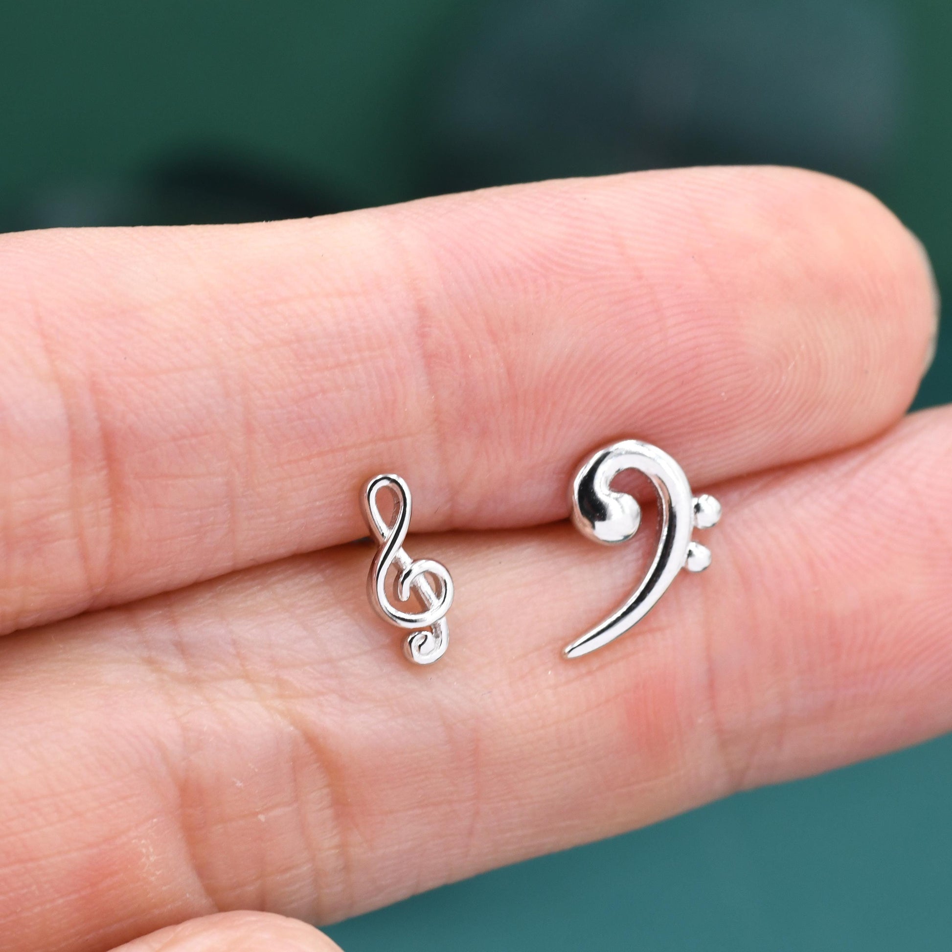 Sterling Silver Treble & Bass Clef Mismatched Stud Earrings, Asymmetric Music Earrings, Melody Earrings