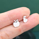 Mismatched Sterling Silver Apple & Pear Stud Earrings – Minimalist Fruit Asymmetric Earrings, Cute Nature Jewellery, Playful Gift for Her