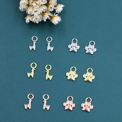 Llama and Paw Print Charms for Huggie Hoops in Sterling Silver, Sold as a Pair, Animal Charms for Hoops, Silver or Gold or Rose Gold