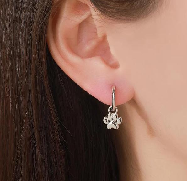 Llama and Paw Print Charms for Huggie Hoops in Sterling Silver, Sold as a Pair, Animal Charms for Hoops, Silver or Gold or Rose Gold