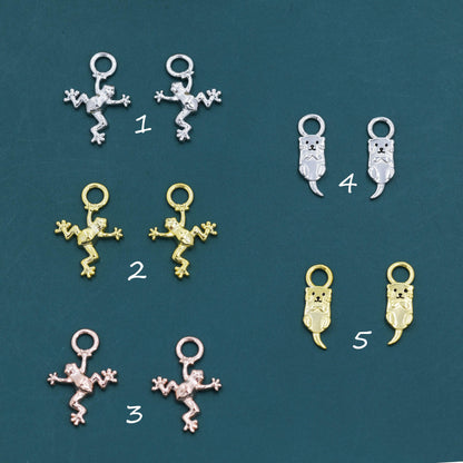 Frog and Otter Charms for Huggie Hoops in Sterling Silver, Sold as a Pair, Animal Charms for Hoops, Silver, Gold or Rose Gold