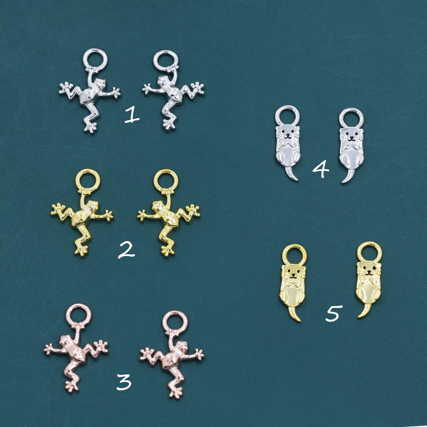 Frog and Otter Charms for Huggie Hoops in Sterling Silver, Sold as a Pair, Animal Charms for Hoops, Silver, Gold or Rose Gold