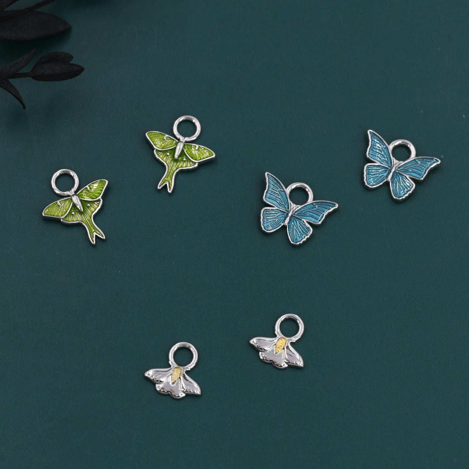 Butterfly and Moth Charms for Huggie Hoops in Sterling Silver, Sold as a Pair, Insect Charms for Hoops