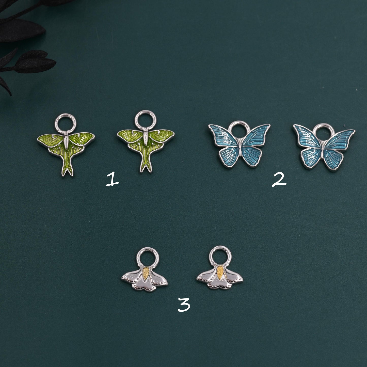 Butterfly and Moth Charms for Huggie Hoops in Sterling Silver, Sold as a Pair, Insect Charms for Hoops