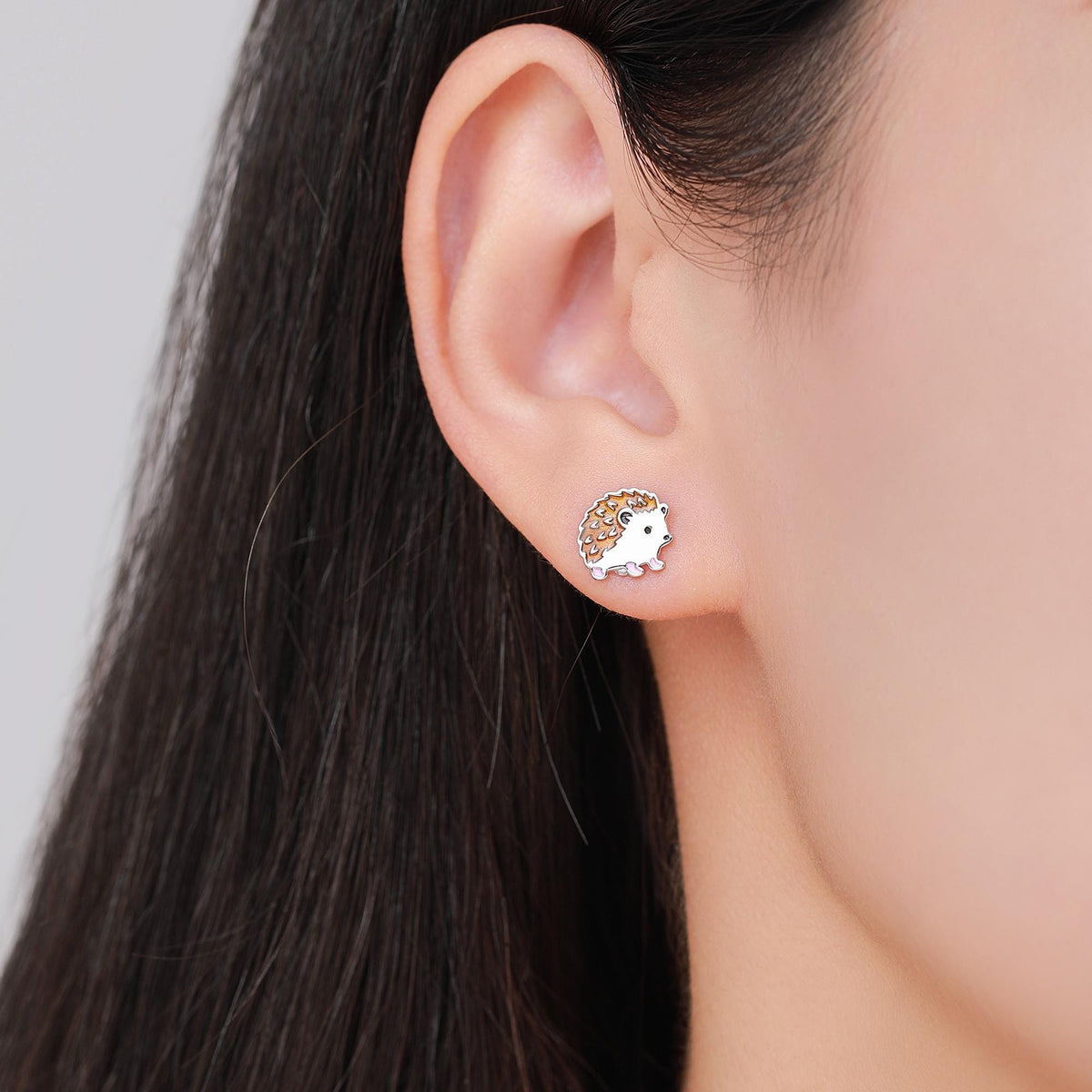 Mismatched Hedgehog and Snail Stud Earrings in Sterling Silver, Woodland Hedgehog Earrings, Nature Inspired Animal Earrings, Asymmetric