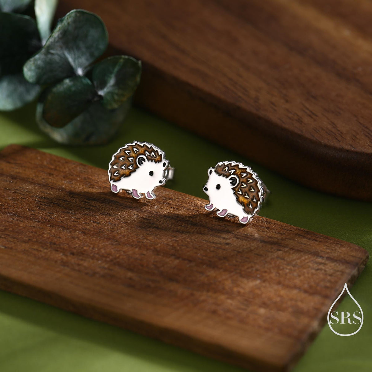 Enamel Hedgehog Stud Earrings in Sterling Silver, Hedgehog Earrings, Nature Inspired Animal Earrings