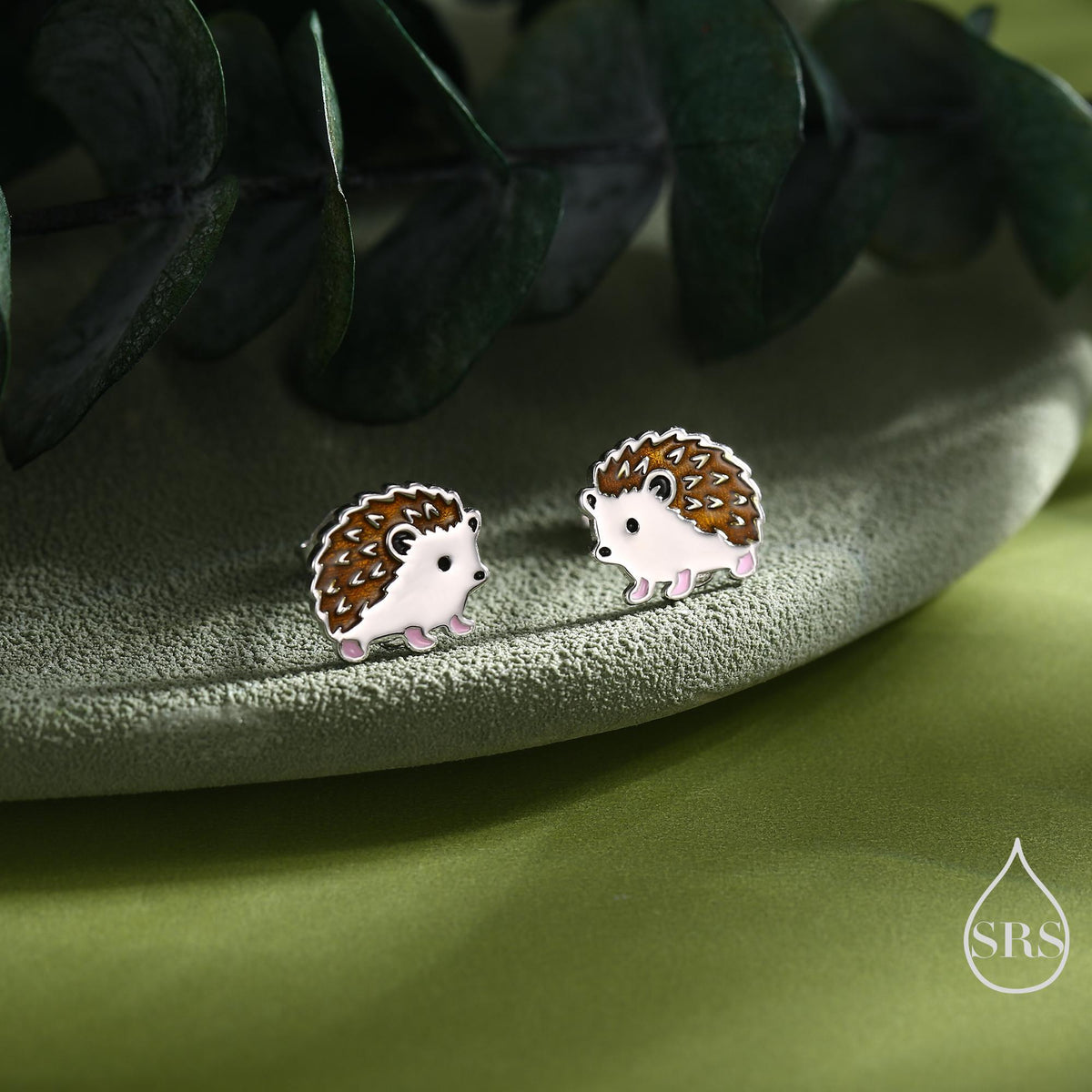 Enamel Hedgehog Stud Earrings in Sterling Silver, Hedgehog Earrings, Nature Inspired Animal Earrings