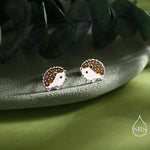 Enamel Hedgehog Stud Earrings in Sterling Silver, Hedgehog Earrings, Nature Inspired Animal Earrings