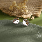 Enamel Hedgehog Stud Earrings in Sterling Silver, Hedgehog Earrings, Nature Inspired Animal Earrings