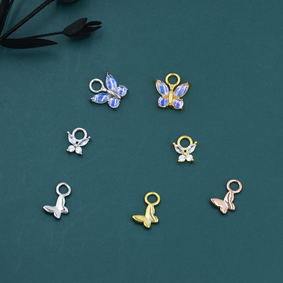 Butterfly Charms for Huggie Hoops in Sterling Silver, Sold as a Pair, Insect Charms for Hoops