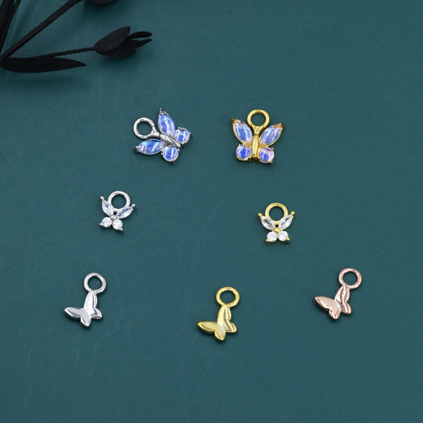 Butterfly Charms for Huggie Hoops in Sterling Silver, Sold as a Pair, Insect Charms for Hoops