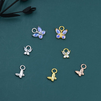 Butterfly Charms for Huggie Hoops in Sterling Silver, Sold as a Pair, Insect Charms for Hoops