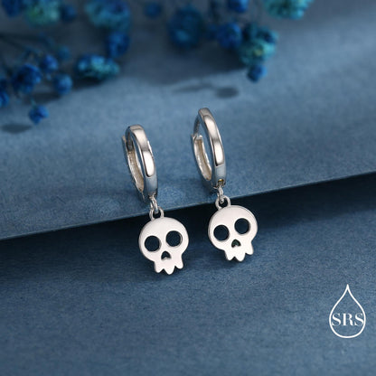 Skull Huggie Hoop Earrings in Sterling Silver, Silver, Gold or Rose Gold Finish, Silver Skull Hoops Earrings, Skull Earrings