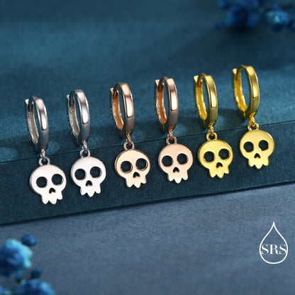 Skull Huggie Hoop Earrings in Sterling Silver, Silver, Gold or Rose Gold Finish, Silver Skull Hoops Earrings, Skull Earrings