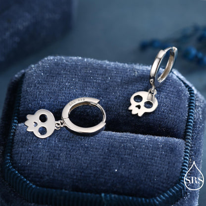 Skull Huggie Hoop Earrings in Sterling Silver, Silver, Gold or Rose Gold Finish, Silver Skull Hoops Earrings, Skull Earrings