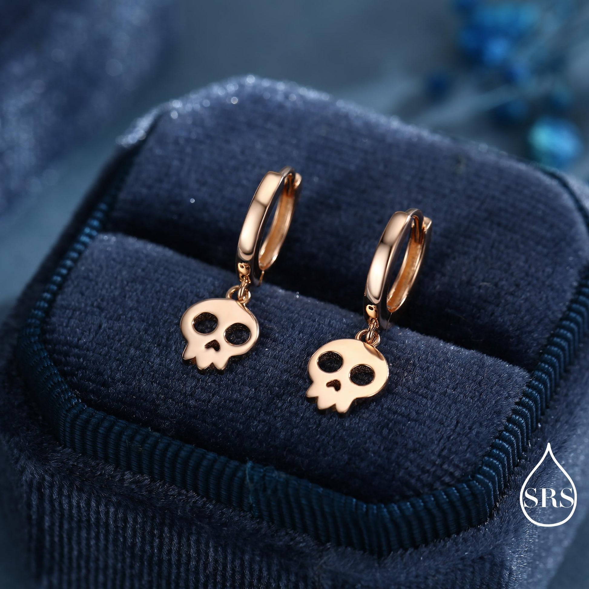 Skull Huggie Hoop Earrings in Sterling Silver, Silver, Gold or Rose Gold Finish, Silver Skull Hoops Earrings, Skull Earrings