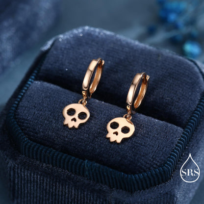 Skull Huggie Hoop Earrings in Sterling Silver, Silver, Gold or Rose Gold Finish, Silver Skull Hoops Earrings, Skull Earrings