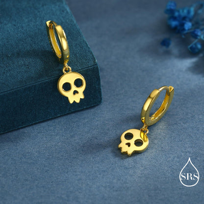 Skull Huggie Hoop Earrings in Sterling Silver, Silver, Gold or Rose Gold Finish, Silver Skull Hoops Earrings, Skull Earrings