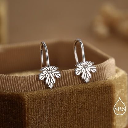 Dainty Maple Leaf Drop Hook Earrings in Sterling Silver, Silver, Gold or Rose Gold, Pretty Maple Earrings, Autumn Earrings