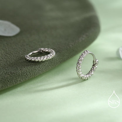 Sterling Silver Minimalist 8mm or 10mm Braided Huggie Hoops, Minimal Silver Twist Hoops, Intertwining Hoop Earrings, Dainty Hoops Earrings