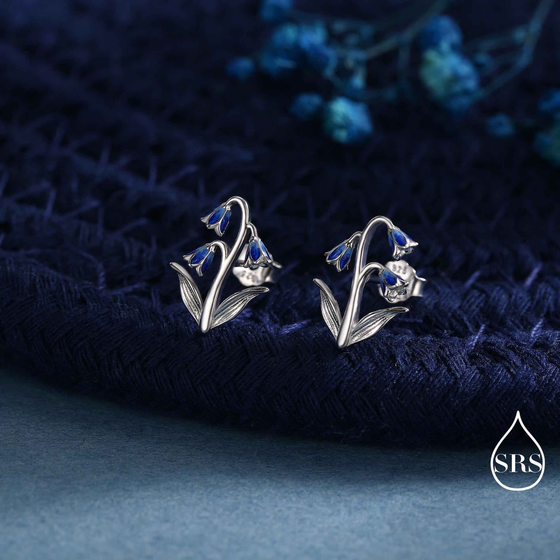 Sterling Silver Delicate Bluebell Flower Stud Earrings with Enamel, Dainty Bluebell Flower Earrings, Snowdrop Earrings, Spring Flowers