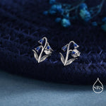 Sterling Silver Delicate Bluebell Flower Stud Earrings with Enamel, Dainty Bluebell Flower Earrings, Snowdrop Earrings, Spring Flowers