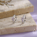 Pale Pink CZ Flower Huggie Hoops, CZ Hoop Earrings, Crystal Flower Huggie Earrings, Pink Hoop Earrings