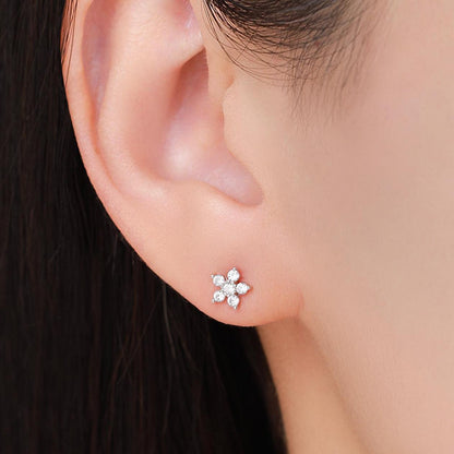 Sparkly Forget-me-not Flower Tiny Stud Earrings in Sterling Silver with CZ Crystals, Extra Tiny, Nature Inspired Design, Delicate and Pretty