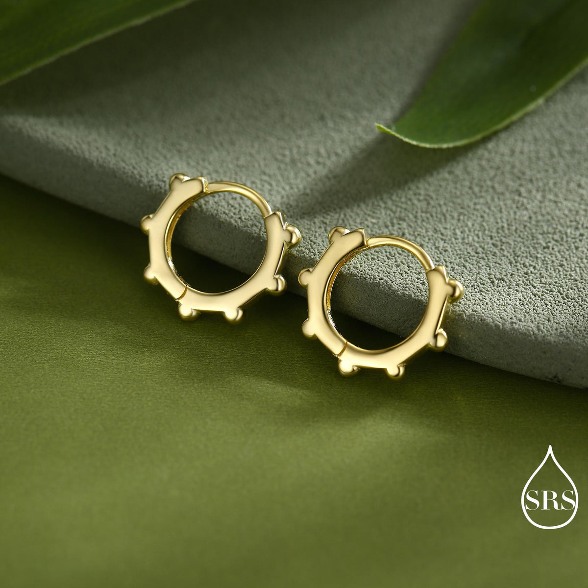 Dotted Huggie Hoop in Sterling Silver, 8mm Huggie Hoops, Geometric Beaded Hoop Earrings, Gold or Silver