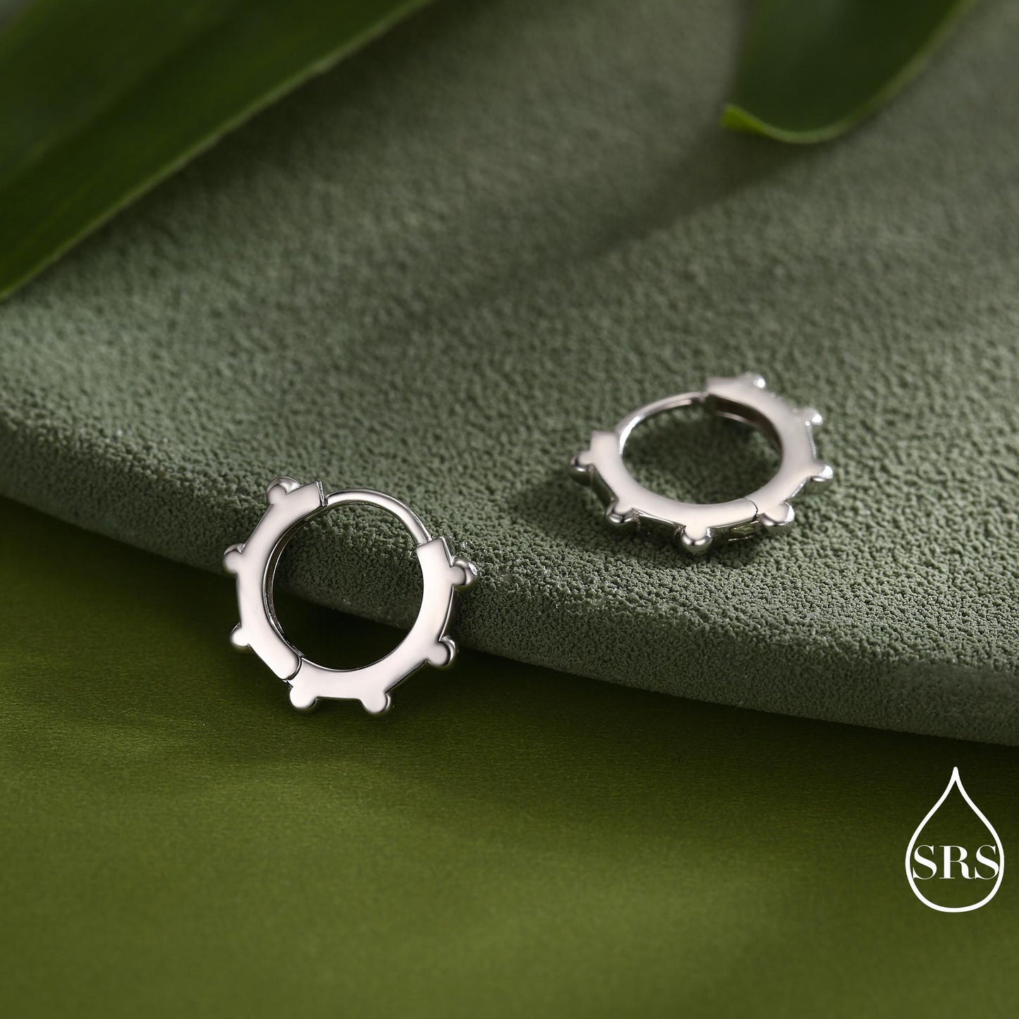 Dotted Huggie Hoop in Sterling Silver, 8mm Huggie Hoops, Geometric Beaded Hoop Earrings, Gold or Silver