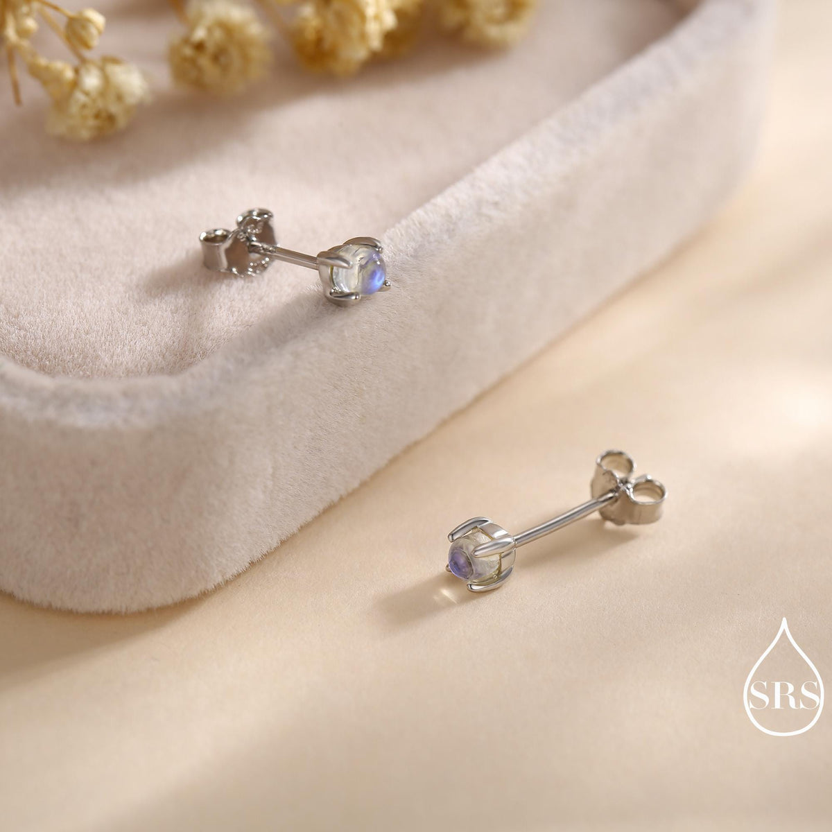 Sterling Silver Mermaid Crystal Tiny Stud Earrings - Extra Tiny , Mermaid Tears, Simulated Moonstone Glass Crystal Earrings