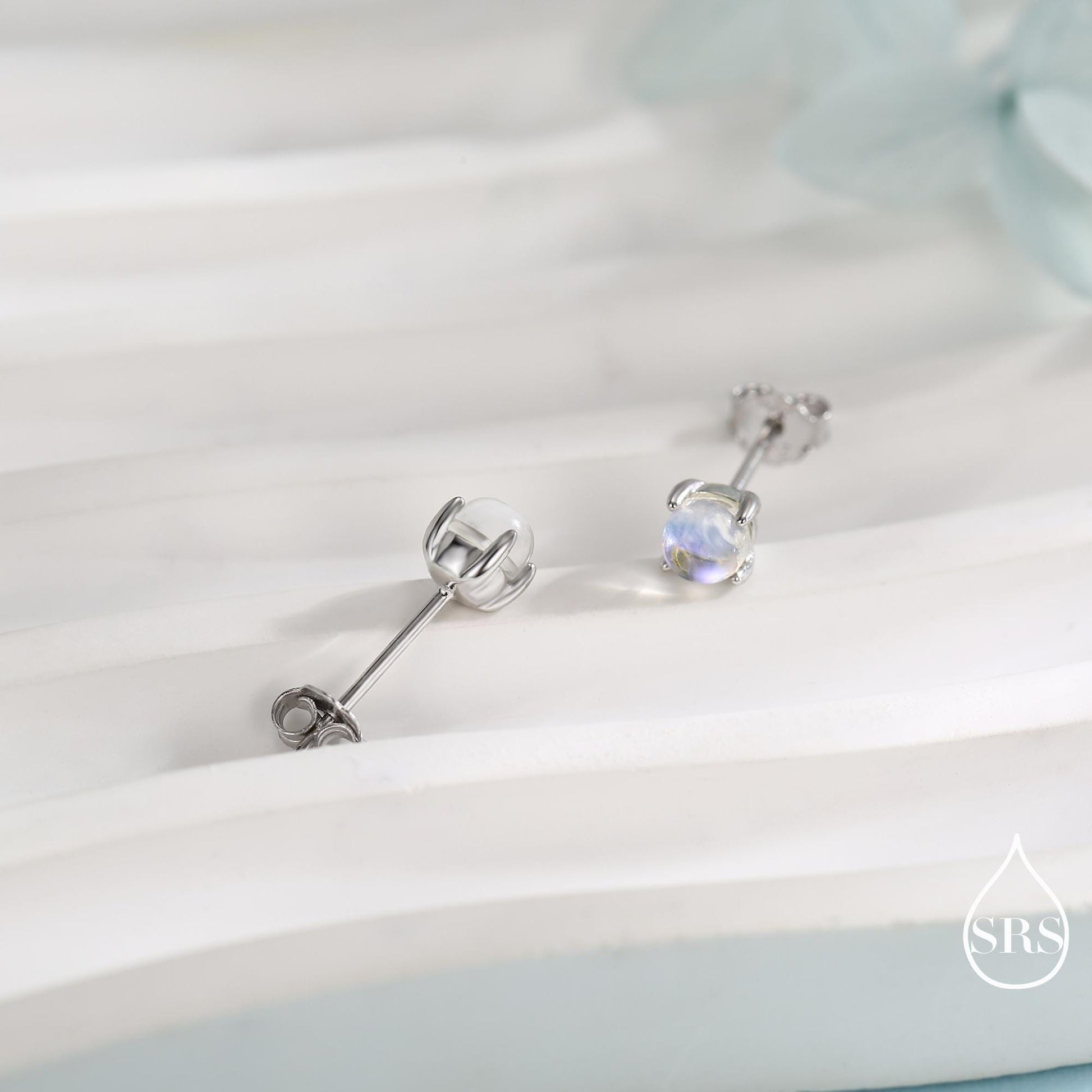 Sterling Silver Mermaid Crystal Tiny Stud Earrings - Extra Tiny , Mermaid Tears, Simulated Moonstone Glass Crystal Earrings