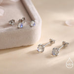 Sterling Silver Mermaid Crystal Tiny Stud Earrings - Extra Tiny , Mermaid Tears, Simulated Moonstone Glass Crystal Earrings